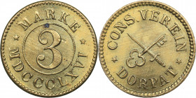 Estonia - Russia - Dorpat notgeld 3 marke 1866
1.63 g. UNC/UNC Bright mint luster. Rare condition. Rare! Consum club.