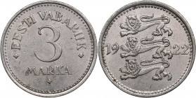 Estonia 3 marka 1922
3.40 g. AU/AU Mint luster. KM# 2.