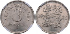 Estonia 3 marka 1922 - NGC MS 64
Mint luster. KM# 2.