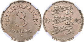 Estonia 3 marka 1925 - NGC MS 62
Mint luster. Rare condition. KM# 2a
