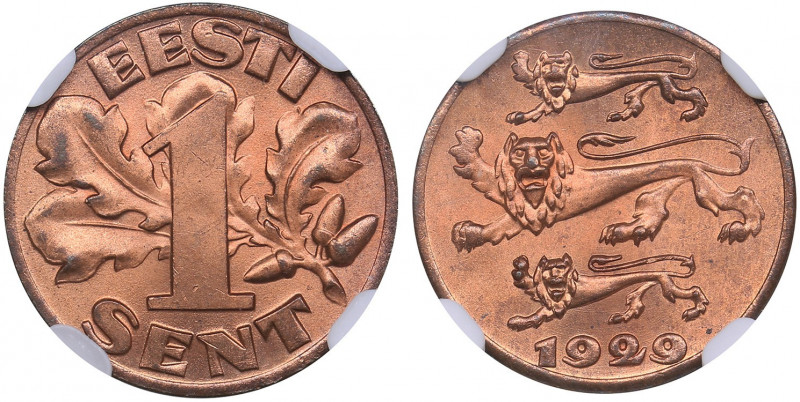 Estonia 1 sent 1929 - NGC MS 66 RB
Onle one coin in higher grade. Mint luster. ...