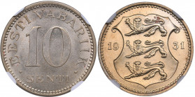 Estonia 10 senti 1931 - NGC MS 63
Mint luster. KM# 12