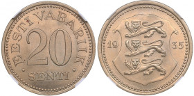 Estonia 20 senti 1935 - NGC MS 65
Mint luster. Rare condition. KM# 17