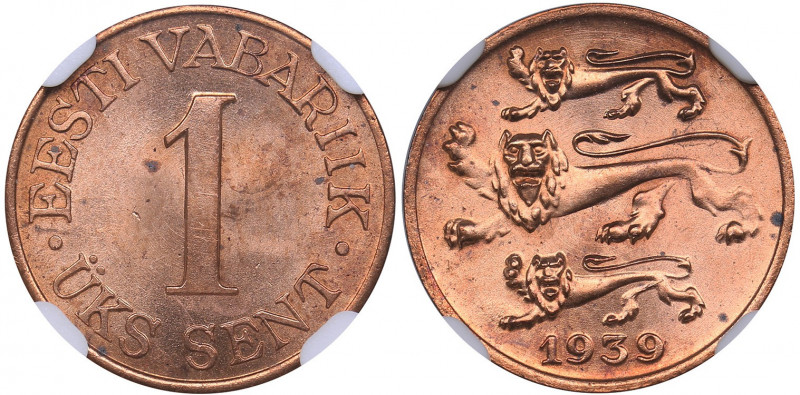 Estonia 1 sent 1939 - NGC MS 64 RD
Mint luster. Rare condition. KM# 19