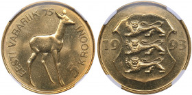 Estonia 5 krooni 1993 - NGC MS 66
Mint luster.