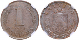 Latvia 1 santims 1938 - NGC MS 62 BN
1.82 g. UNC/UNC Mint luster. KM# 10
