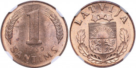 Latvia 1 santims 1939 - NGC MS 63 RD
Mint luster. KM# 10