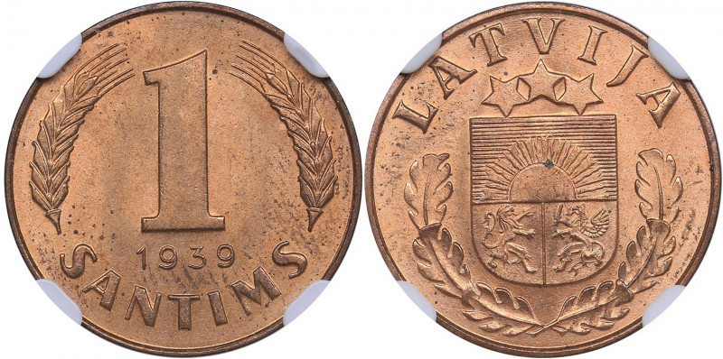 Latvia 1 santims 1939 - NGC MS 64 RD
Mint luster. KM# 10