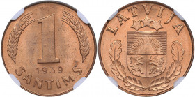 Latvia 1 santims 1939 - NGC MS 65 RD
Mint luster. KM# 10