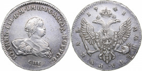 Russia Rouble 1741 СПБ
26.11 g. XF-/AU Mint luster. Bitkin# 22 R1. Very rare! Ivan Antonovich (1740-1741)