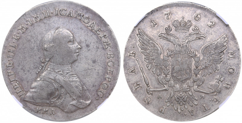 Russia Rouble 1762 ММД-ДМ - NGC XF 40
Bitkin# 9 R. Rare condition. Rare. Peter ...