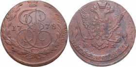Russia 5 kopecks 1778 ЕМ
53.01 g. XF+/XF Bitkin# 627. Eagle type 1770-1777. Catherine II (1762-1796)