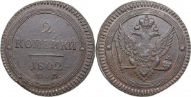Russia 2 kopeks 1802 ЕМ
19.51 g. XF-/VF Bitkin# 307. Alexander I (1801-1825)