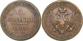 Russia 5 kopeks 1806 ЕМ
55.89 g. VF+/VF Bitkin# 293. Alexander I (1801-1825)