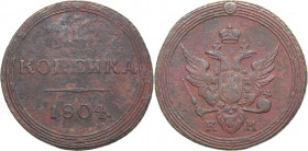 Russia 1 kopek 1804 КМ
9.36 g. VF-/VF- Bitkin# 443 R1. Very rare! Alexander I (1801-1825)