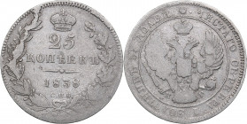 Russia 25 kopeks 1838 СПБ-НГ
4.88 g. F/F Bitkin# 280. Nicholas I (1826-1855)