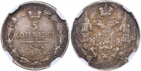 Russia 5 kopeks 1838 СПБ-НГ - NGC MS 61
Mint luster. Bitkin# 391. Nicholas I (1826-1855)