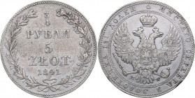 Russia - Polad 3/4 roubles - 5 zlotych 1841 MW
15.15 g. F+/VF+ Bitkin# 1150. Nicholas I (1826-1855)