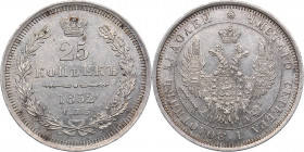 Russia 25 kopeks 1852 СПБ-ПА
5.15 g. AU/AU Mint luster. Bitkin# 304. Nicholas I (1826-1855)