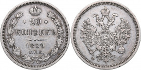 Russia 20 kopeks 1859 СПБ-ФБ
4.10 g. VF/XF Bitkin# 160. Alexander II (1854-1881)