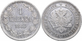 Russia - Grand Duchy of Finland 1 markka 1866 S
5.12 g. XF+/XF Mint luster. Rare condition. Bitkin# 626. Alexander II (1854-1881)