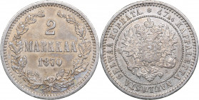 Russia - Grand Duchy of Finland 2 markka 1870 S
10.33 g. XF/AU Mint luster. Bitkin# 621. Alexander II (1854-1881)