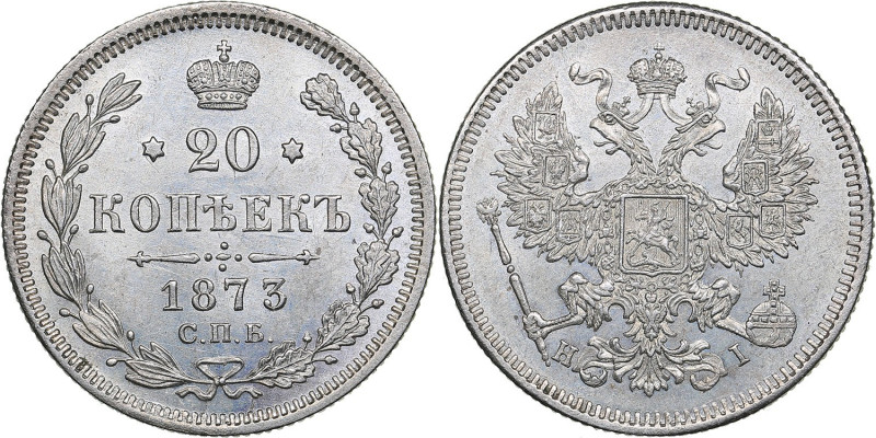 Russia 20 kopeks 1873 СПБ-НI
3.56 g. AU/UNC Mint luster! Bitkin# 224. Alexander...