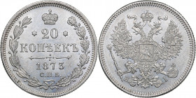 Russia 20 kopeks 1873 СПБ-НI
3.56 g. AU/UNC Mint luster! Bitkin# 224. Alexander II (1854-1881)