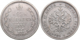 Russia 25 kopeks 1877 СПБ-HI
5.05 g. F/VF Bitkin# 154. Alexander II (1854-1881)