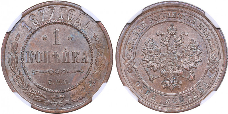 Russia 1 kopek 1877 СПБ - NGC MS 62 BN
Mint luster. Rare condition. Bitkin# 538...