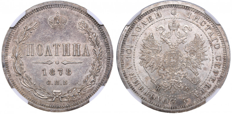 Russia Poltina 1878 СПБ-НФ - NGC MS 61
Mint luster. Rare condition. Bitkin# 127...