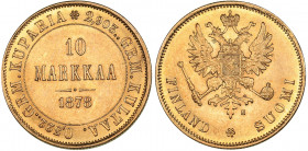 Russia - Grand Duchy of Finland 10 markkaa 1878 S
3.22 g. UNC/UNC Mint luster. Bitkin# 614 R. Rare! Alexander II (1854-1881)