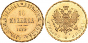 Russia - Grand Duchy of Finland 10 markkaa 1879 S
3.23 g. UNC/UNC Mint luster. Bitkin# 615. Alexander II (1854-1881)