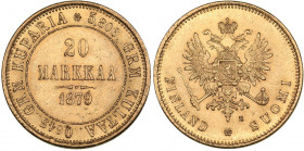 Russia - Grand Duchy of Finland 20 markkaa 1879 S
6.44 g. AU/UNC Mint luster. Bitkin# 612. Alexander II (1854-1881)