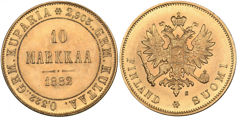 Russia - Grand Duchy of Finland 10 markkaa 1882 S
3.23 g. UNC/UNC Mint luster. ...