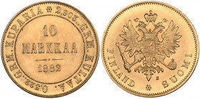 Russia - Grand Duchy of Finland 10 markkaa 1882 S
3.23 g. UNC/UNC Mint luster. Rare condition. Bitkin# 229. Alexander III (1881-1894)