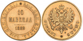 Russia - Grand Duchy of Finland 10 markkaa 1882 S
3.22 g. XF/XF Mint luster. Rare condition. Bitkin# 229. Alexander III (1881-1894)