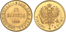 Russia - Grand Duchy of Finland 10 markkaa 1882 S
3.22 g. UNC/UNC Mint luster. Rare condition. Bitkin# 229. Alexander III (1881-1894)