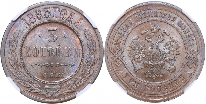 Russia 3 kopecks 1883 СПБ - NGC MS 64 BN
Only five coins in higher grade. Mint ...