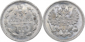 Russia 5 kopecks 1890 СПБ-АГ
0.86 g. UNC/UNC Mint luster. Bitkin# 150. Alexander III (1881-1894)