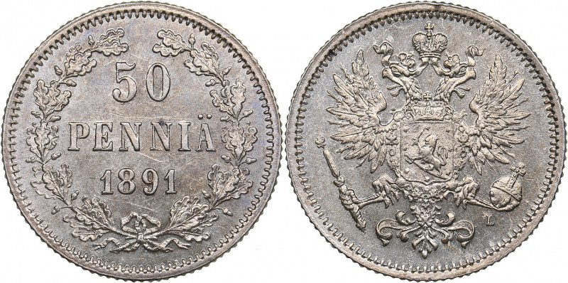 Russia - Grand Duchy of Finland 50 penniä 1891 L
2.57 g. XF+/UNC Mint luster. B...