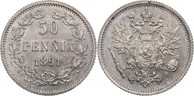 Russia - Grand Duchy of Finland 50 penniä 1891 L
2.57 g. XF+/UNC Mint luster. Bitkin# 235. Alexander III (1881-1894)