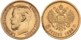 Russia 5 roubles 1899 ФЗ
4.30 g. XF/AU Mint luster. Bitkin# 24. Nicholas II (1894-1917)