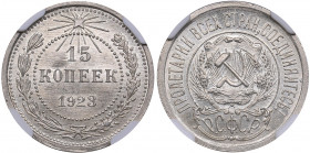 Russia - USSR 15 kopeks 1923 - NGC MS 66
Mint luster. Fedorin# 4.