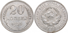Russia - USSR 20 kopeks 1925
3.69 g. AU/AU Mint luster. Fedorin# 10.