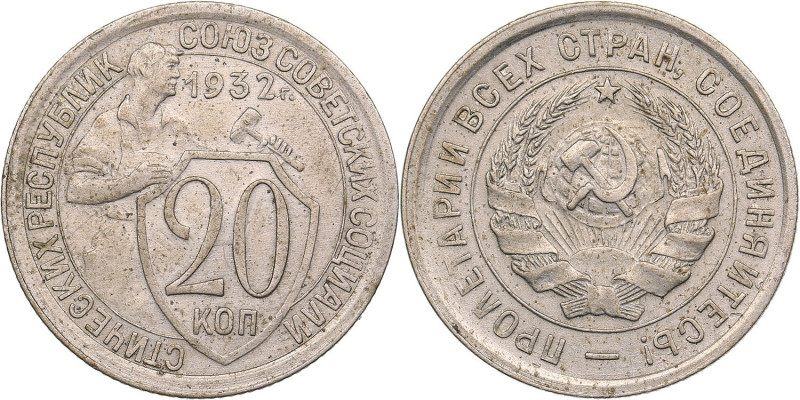 Russia - USSR 20 kopeks 1932
3.54 g. AU/AU Small die rotation.