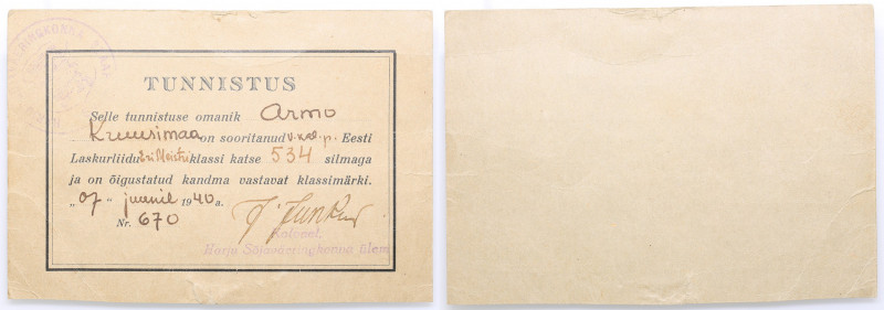 Estonia Shooting union attestation 1940
Rare!
