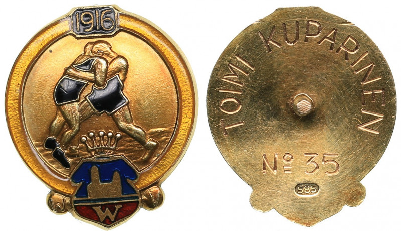 Finland Gold badge of the Vyborg Wrestling Society
6.60/5.77 g. 19x22mm. Gold 5...