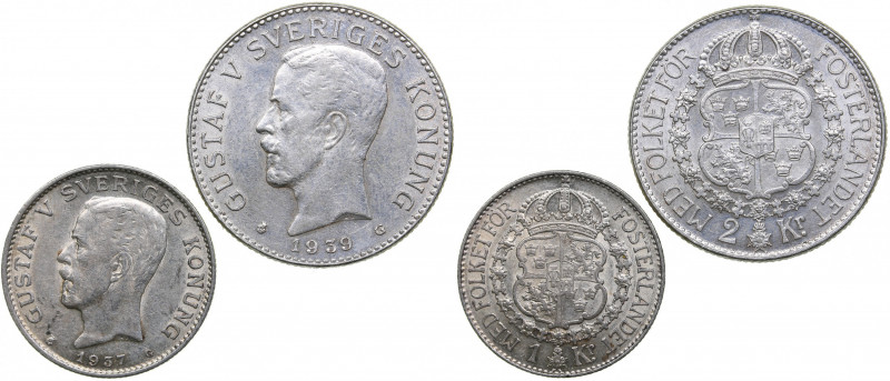 Sweden 2 kronor 1939, 1 kronor 1937
VF-XF