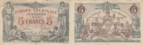 Belgium 5 francs 1919
Pick# 75b. VG
